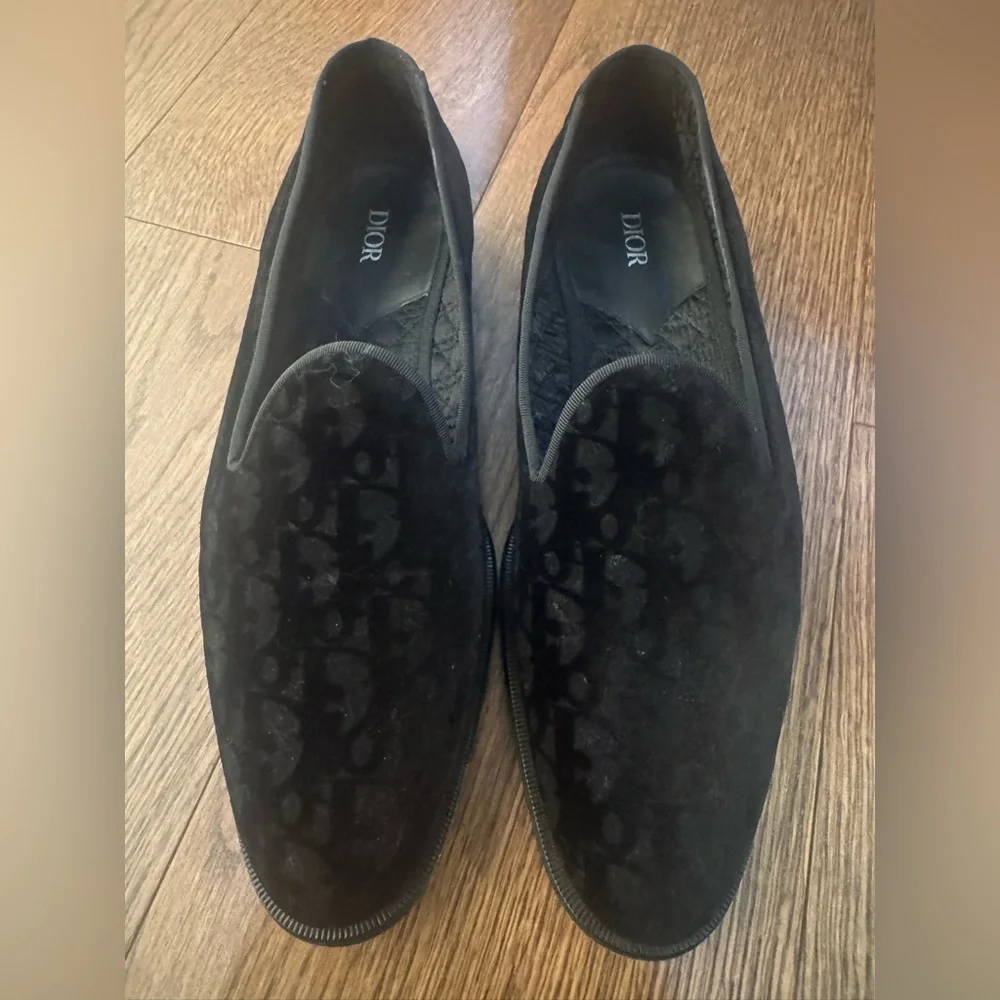 Dior Black Velvet Monogram Slip-On Loafers - Picture 2 of 8